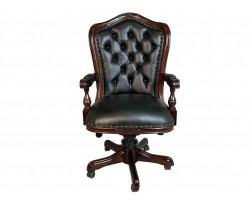  Кабинетное кресло, обивка - натуральная зеленая кожа