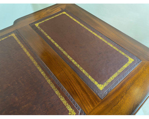 Двухтумбовый стол 140см с коричневой кожей