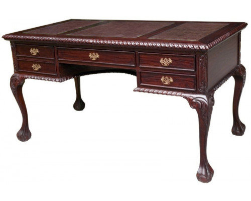  Письменный стол в стиле Чиппендейл с коричневой кожей