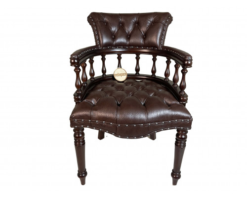  Кабинетное полу кресло, обивка - натуральная коричневая кожа 