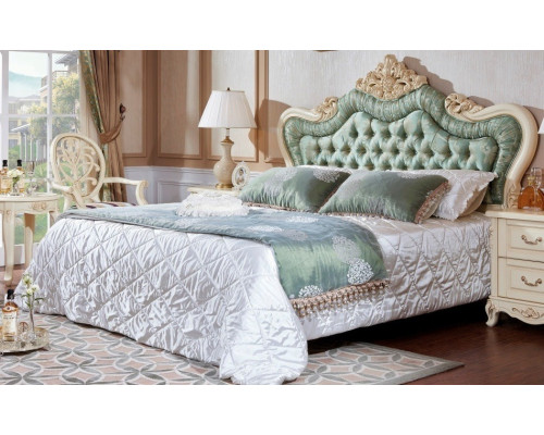 Кровать Милано  двуспальная с кристаллами с бирюзовым изголовьем