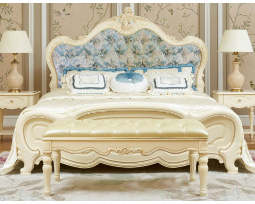 Кровать Милано  двуспальная с кристаллами с голубыми изголовьем